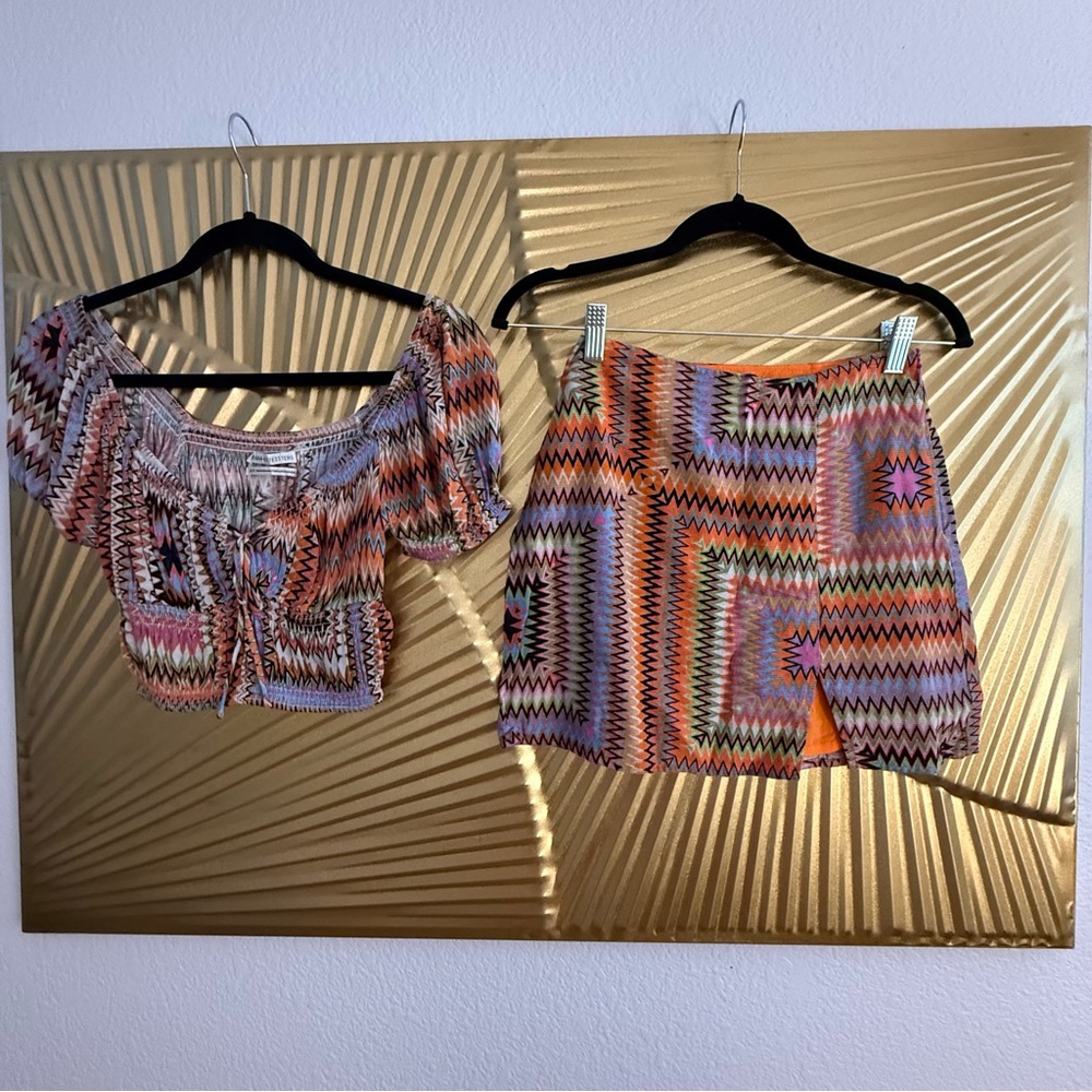 Urban Outfitters Multicolor Patterned Two-Piece Set (Mini Skirt & Cropped Top)